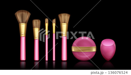 Makeup brush and sponge set isolated on black 136076524