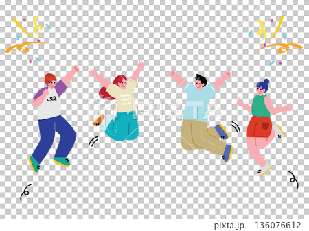 ジャンプして喜ぶ男女のイラスト 136076612