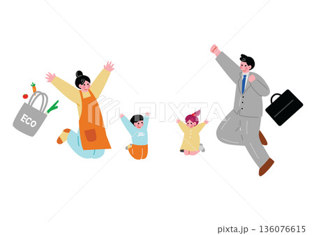 ジャンプして喜ぶ家族のイラスト 136076615