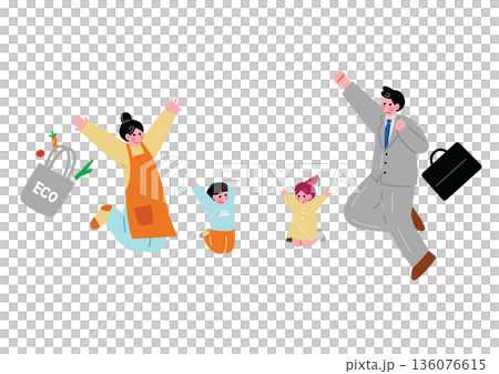 ジャンプして喜ぶ家族のイラスト 136076615