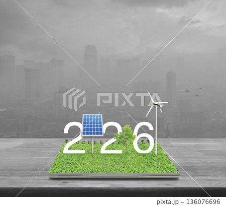 Happy new year 2026 green ecology and saving energy concept Happy new year 2026 green ecology and saving energy concept 136076696