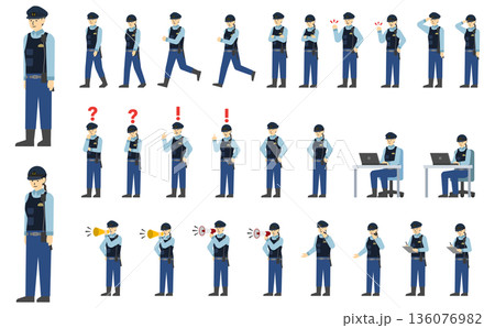 フラットイラスト：男女の警察官セット(表情あり) 136076982