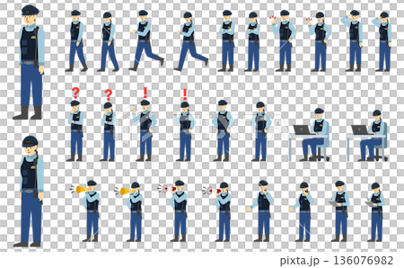 フラットイラスト：男女の警察官セット(表情あり) 136076982