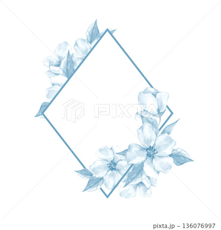 Watercolor blue floral rhombus frame isolated Watercolor blue floral rhombus frame isolated 136076997