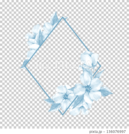 Watercolor blue floral rhombus frame isolated Watercolor blue floral rhombus frame isolated 136076997