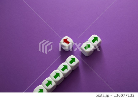 Group of dice following one direction, single changing path Group of dice following one direction, single changing path 136077132
