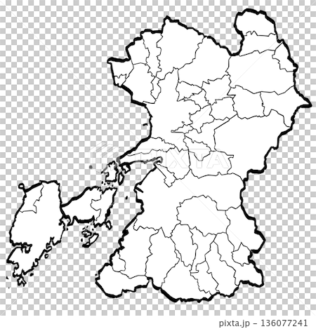熊本縣地圖 - 市町劃分插圖(筆觸風格) 熊本縣地圖 - 市町劃分插圖(筆觸風格) 136077241