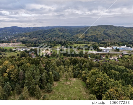 Lush Natural Waterway Scenery, Peaceful Water Route Bordered By Forest And Open Fields Gracefully 136077288