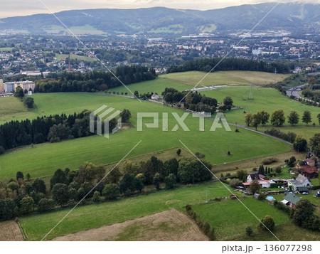 Countryside Tranquil Scenery, Serene Rural Landscape With Nature, Peaceful View Of Fields And Village Life 136077298