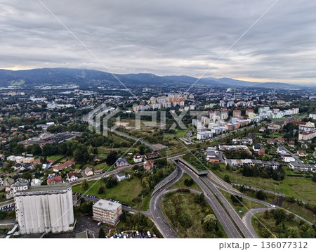 City Junction Overview, Aerial Perspective Of Complex Urban Highway And Skyscraper Intersection City Junction Overview, Aerial Perspective Of Complex Urban Highway And Skyscraper Intersection 136077312