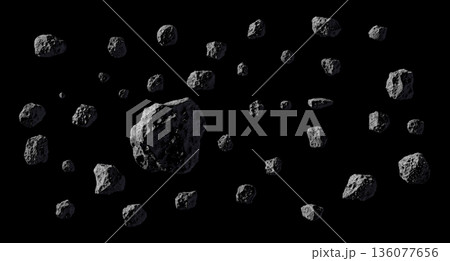 Asteroids or meteorites on black. Asteroids or meteorites on black. 136077656