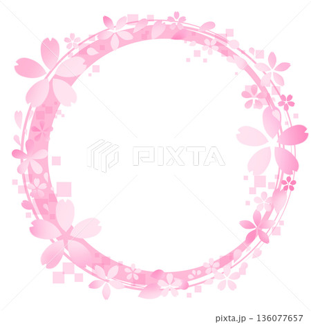 桜をあしらった薄ピンクの丸いフレーム 136077657