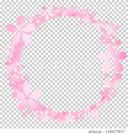 桜をあしらった薄ピンクの丸いフレーム 136077657