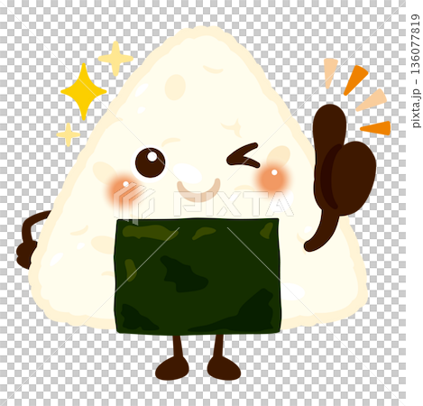 Rice ball character illustration giving a good sign Rice ball character illustration giving a good sign 136077819