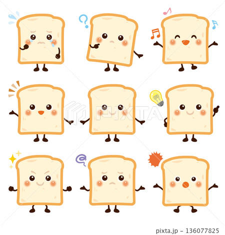 食パンのキャラクターイラスト 表情セット 食パンのキャラクターイラスト 表情セット 136077825