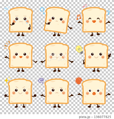 食パンのキャラクターイラスト 表情セット 食パンのキャラクターイラスト 表情セット 136077825