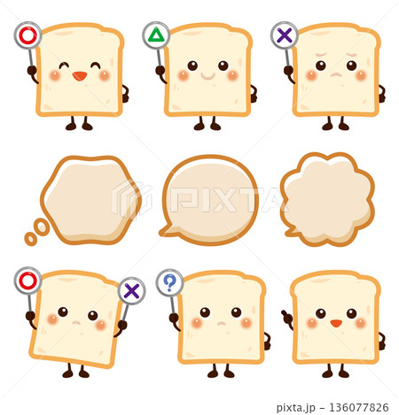 ○×△の札を持った食パンのキャラクターイラスト ○×△の札を持った食パンのキャラクターイラスト 136077826