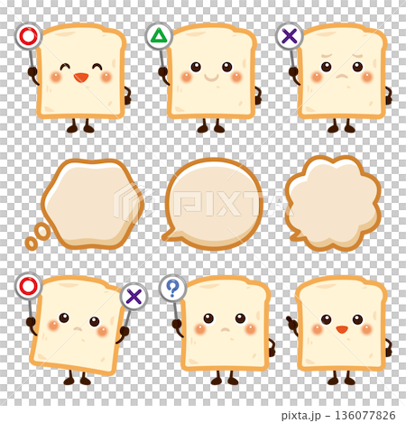 Character illustration of a loaf of bread holding a circle, circle, triangle, or triangle sign Character illustration of a loaf of bread holding a circle, circle, triangle, or triangle sign 136077826