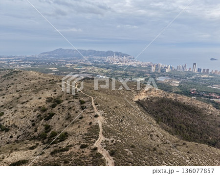 Aerial drone captures leisure infrastructures along shoreline with gentle morning illumination Aerial drone captures leisure infrastructures along shoreline with gentle morning illumination 136077857
