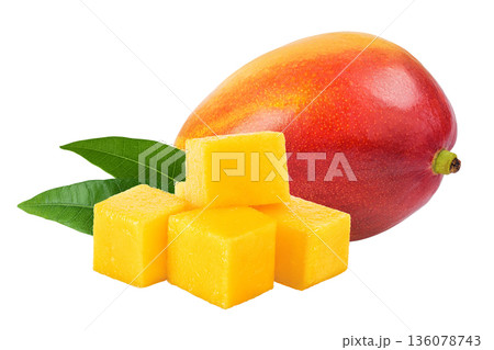 mango slices isolated on white background with full depth of field 136078743