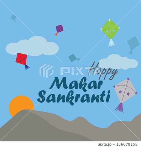 Happy Makar Sankranti Festival Background with Flying Kites Happy Makar Sankranti Festival Background with Flying Kites 136079155