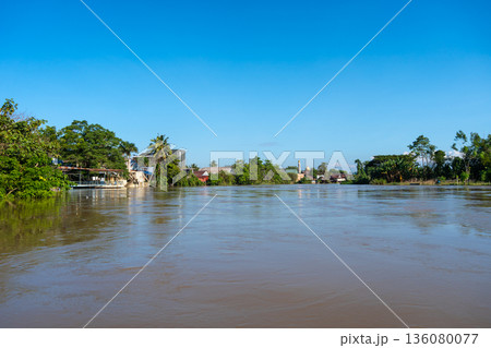 Village riverside view on Lake Tempe, Sulawesi, Indonesia 136080077