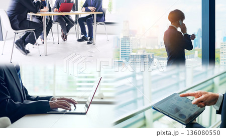 様々なビジネスシーンのコラージュ映像 136080550