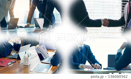 様々なビジネスシーンのコラージュ映像 様々なビジネスシーンのコラージュ映像 136080562
