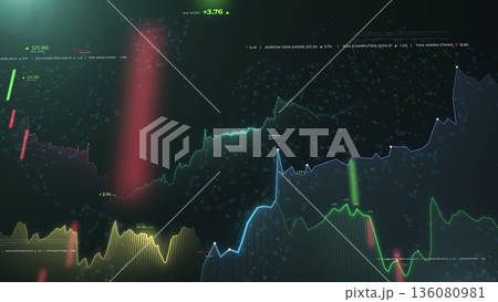 Financial market trends: analyzing stock price movements with graphical data representations over time, showcasing. Financial market trends: analyzing stock price movements with graphical data representations over time, showcasing. 136080981