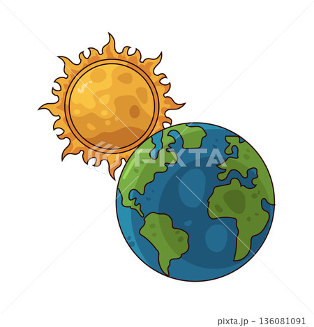 illustration of Sun and Earth illustration of Sun and Earth 136081091
