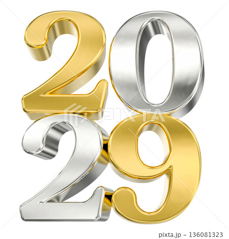 number2029  3d gold and silver set, isolated on white background 136081323