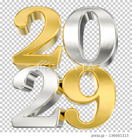 number2029  3d gold and silver set, isolated on white background 136081323