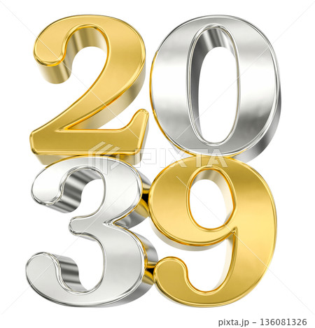 number2039  3d gold and silver set, isolated on white background 136081326