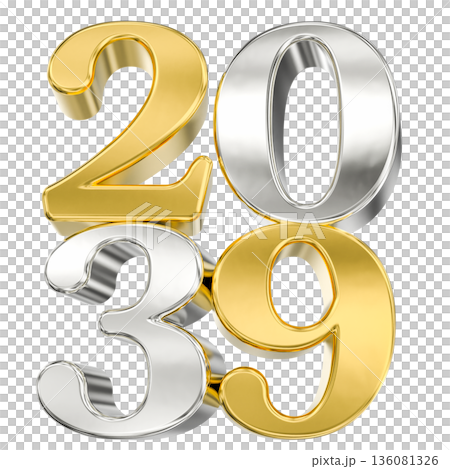 number2039  3d gold and silver set, isolated on white background 136081326