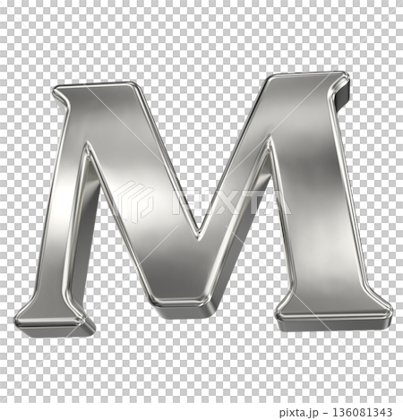 3d metal letter M with silver texture on white 3d metal letter M with silver texture on white 136081343