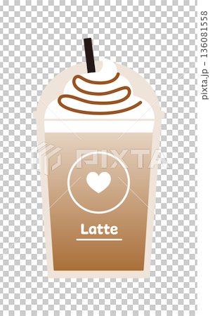 外帶咖啡拿鐵星冰樂配焦糖醬的向量圖。 外帶咖啡拿鐵星冰樂配焦糖醬的向量圖。 136081558