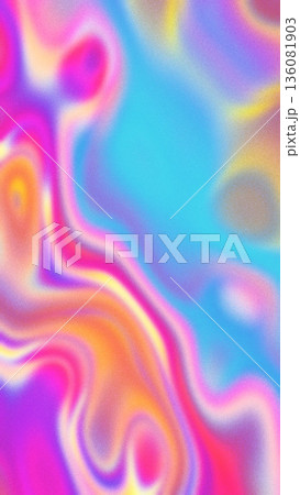Abstract Iridescent Liquid Swirl Pattern in Pink, Orange, Blue with Vaporwave Aesthetic 136081903