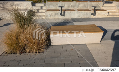Concrete Seating Design, Structured Seating Made Of Concrete And Wood Creates Inviting Public Space Concrete Seating Design, Structured Seating Made Of Concrete And Wood Creates Inviting Public Space 136082397