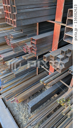 The storage and organization of steel materials in a stock setting is essential for efficiency The storage and organization of steel materials in a stock setting is essential for efficiency 136082623