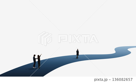 Modern poster professionals navigating curved business path. 136082657