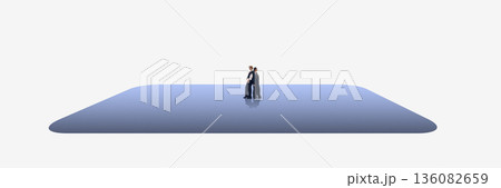 Conceptual composition corporate team standing on blue platform. 136082659