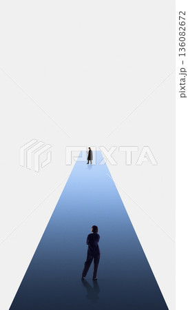 Graphic composition business figures standing on blue line in white space. 136082672