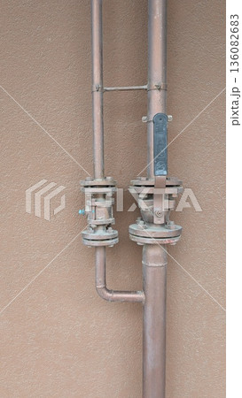 An Industrial Pipe System with Wallmounted Valves for various uses and applications An Industrial Pipe System with Wallmounted Valves for various uses and applications 136082683