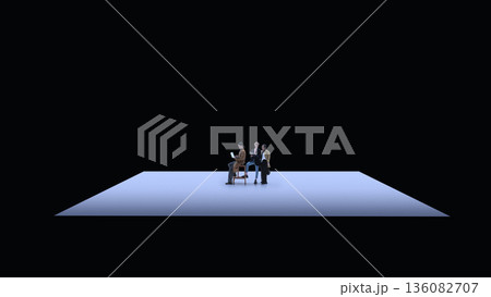 Conceptual composition executives meeting on geometric business stage. Conceptual composition executives meeting on geometric business stage. 136082707