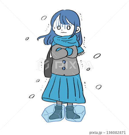 寒さに凍える女性のイラスト 寒さに凍える女性のイラスト 136082871