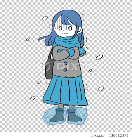 寒さに凍える女性のイラスト 寒さに凍える女性のイラスト 136082871