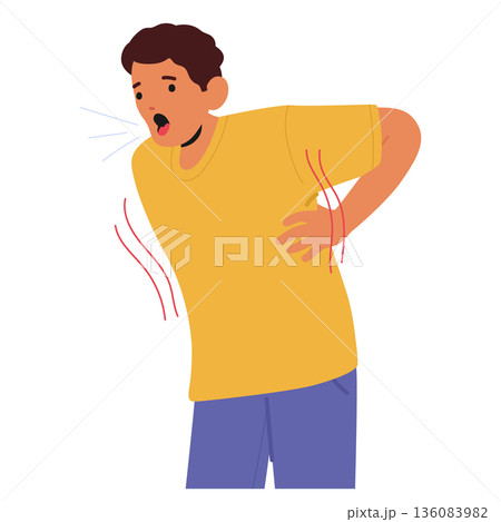 Man cartoon character suffering from rapid breathing symptom of panic attack isolated on white Man cartoon character suffering from rapid breathing symptom of panic attack isolated on white 136083982
