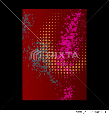 Dust powder splashes and dotted pattern on red background, abstract brush ink paint splatters vector art poster design 136084101