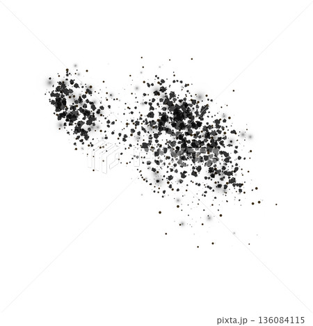 Isolated black particles, granules, dust, noise, or dirt, realistic texture Isolated black particles, granules, dust, noise, or dirt, realistic texture 136084115