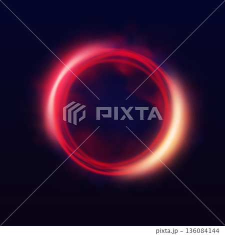 Red neon halo with smoke, glowing ring with luminous aura on dark background, bright circles eclipse effect flare light Red neon halo with smoke, glowing ring with luminous aura on dark background, bright circles eclipse effect flare light 136084144